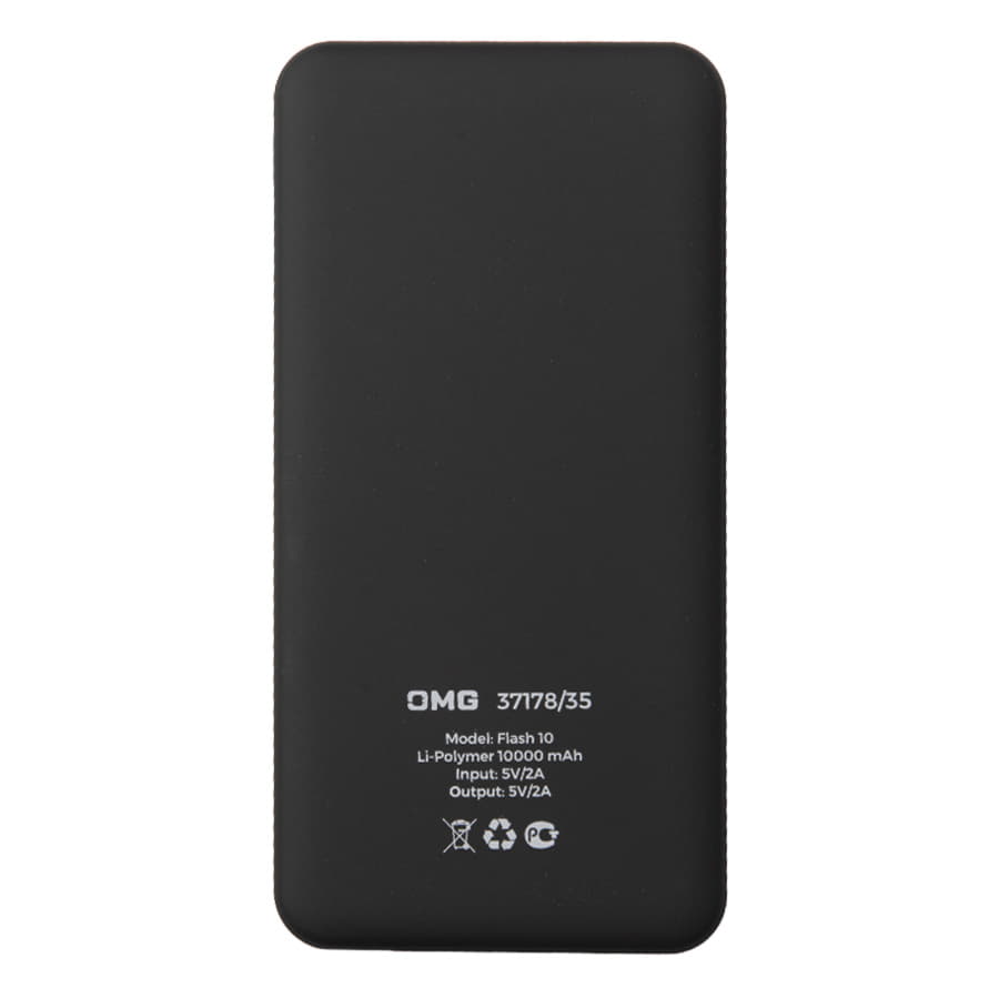 Универсальный аккумулятор Flash 10 (10000 мАч) с подсветкой и soft touch,черный,13,7х6,87х1,55мм